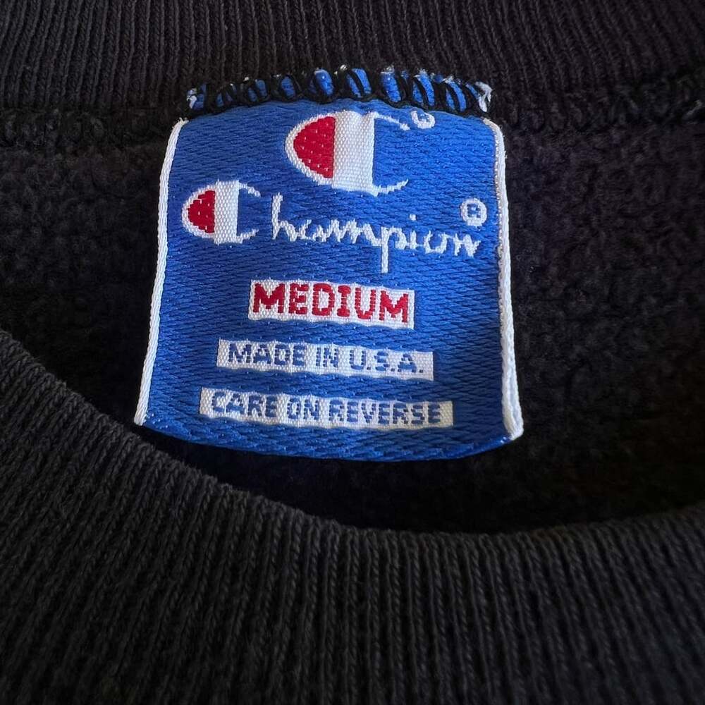 Vintage Champion Embroidered Script Logo Crewneck Sweatshirt Made USA Black M